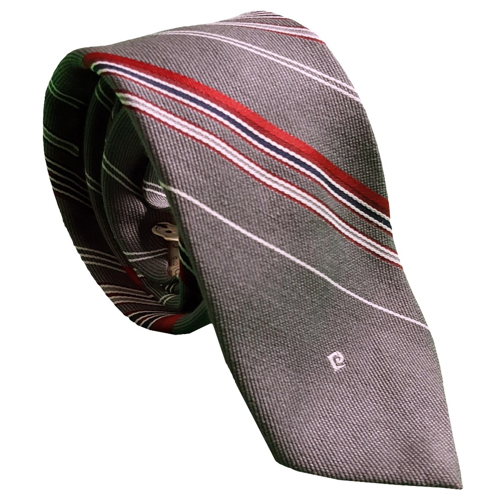 Pierre Cardin Mens Vintage Striped Tie Gray Red